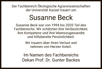 Traueranzeige von Susanne Beck von HNA