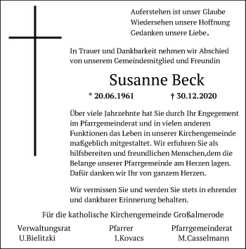 Traueranzeige von Susanne Beck von HNA