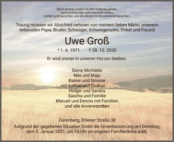Traueranzeige von Uwe Groß von HNA