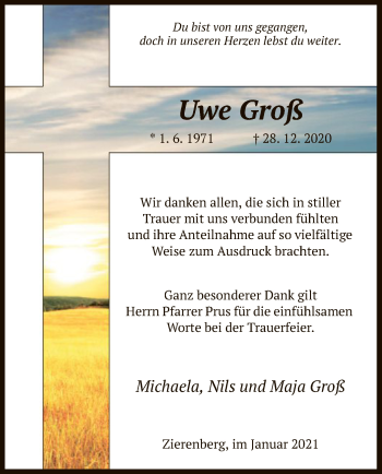 Traueranzeige von Uwe Groß von HNA