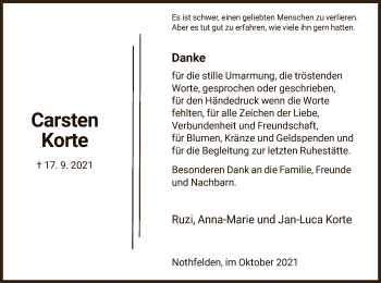 Traueranzeige von Carsten Korte von HNA