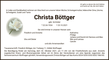 Traueranzeige von Christa Böttger von HNA
