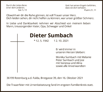 Traueranzeige von Dieter Sumbach von HNA