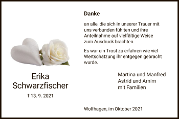 Traueranzeige von Erika Schwarzfischer von HNA