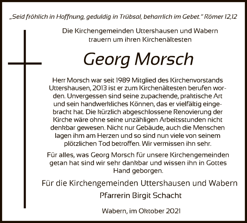  Traueranzeige für Georg Morsch vom 30.10.2021 aus HNA