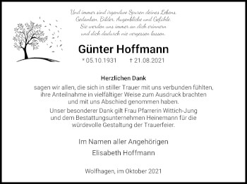 Traueranzeige von Günter Hoffmann von HNA