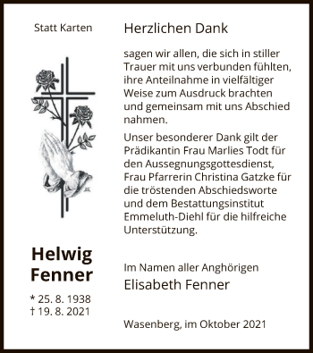 Traueranzeige von Helwig Fenner von HNA