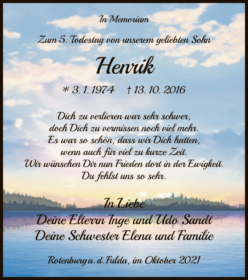  Traueranzeige für Henrik Sandt vom 13.10.2021 aus HNA