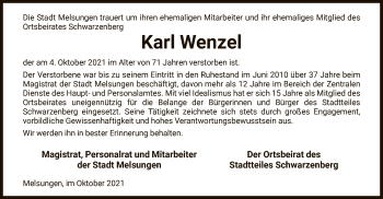 Traueranzeige von Karl Wenzel von HNA