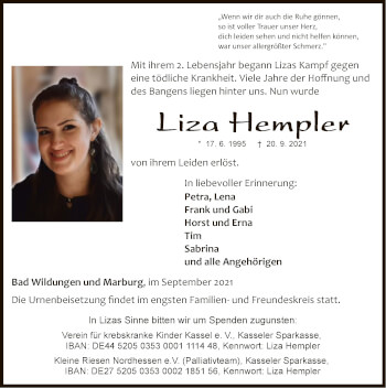 Traueranzeige von Liza Hempler von WLZ