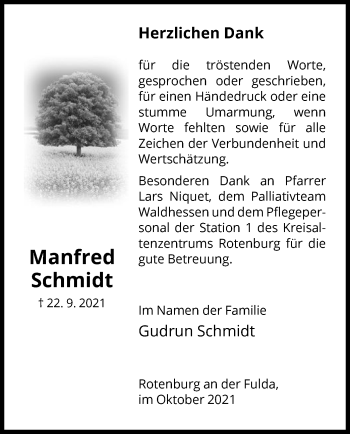 Traueranzeige von Manfred Schmidt von HNA