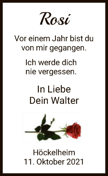 Traueranzeige von Rosi  von HNA