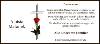 Traueranzeige von Aloisia Malonek von HNA