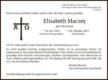 Traueranzeige von Elisabeth Maczey von HNA