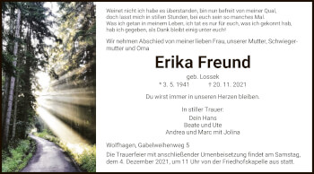 Traueranzeige von Erika Freund von HNA