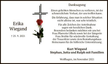 Traueranzeige von Erika Wiegand von HNA