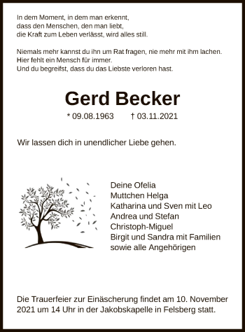 Traueranzeige von Gerd Becker von HNA