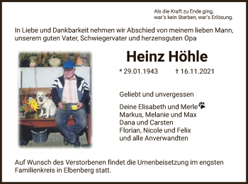 Traueranzeige von Heinz Höhle von HNA