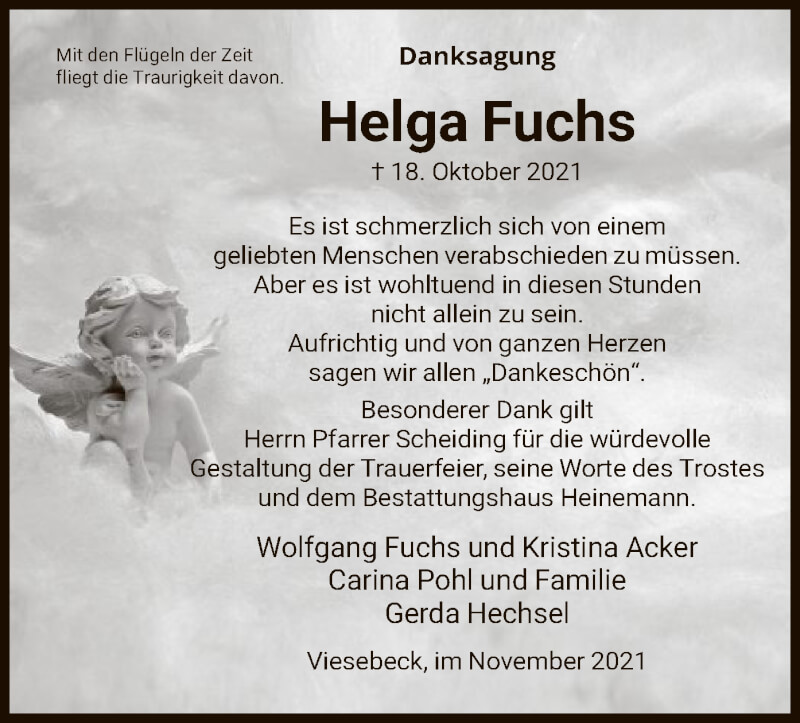  Traueranzeige für Helga Fuchs vom 27.11.2021 aus HNA