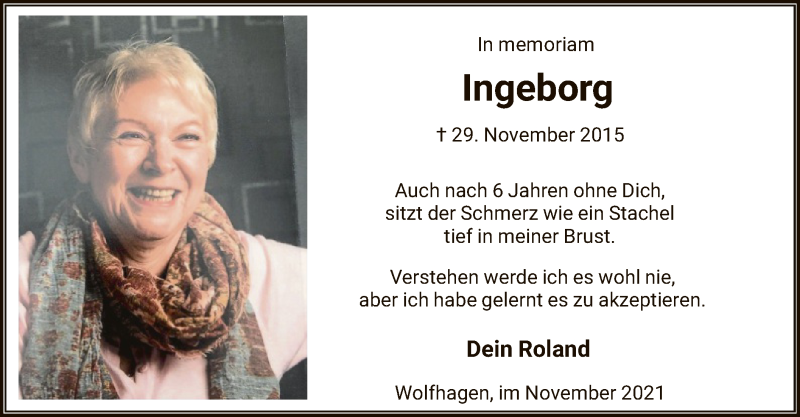  Traueranzeige für Ingeborg Steinfadt vom 29.11.2021 aus HNA