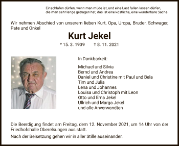 Traueranzeige von Kurt Jekel von HNA