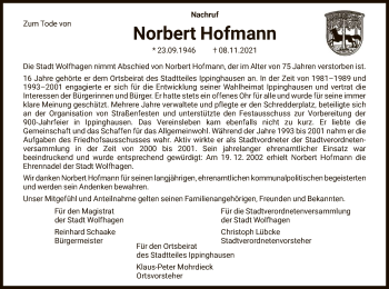 Traueranzeige von Norbert Hofmann von HNA