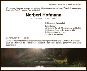 Traueranzeige von Norbert Hofmann von HNA
