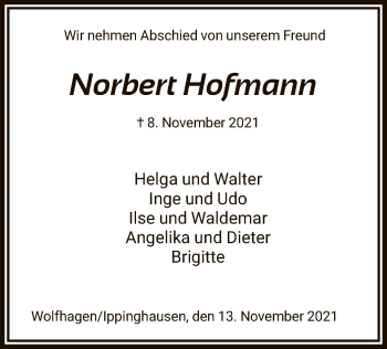 Traueranzeige von Norbert Hofmann von HNA