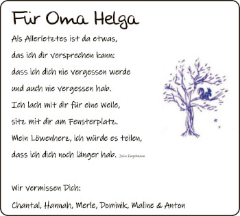 Traueranzeige von Oma Helga  von WRS