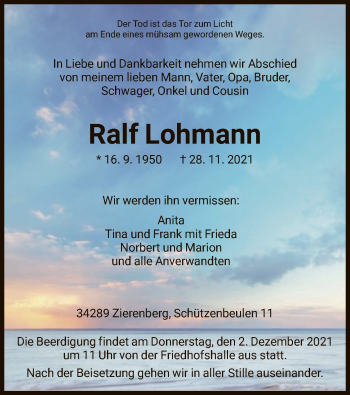 Traueranzeige von Ralf Lohmann von HNA