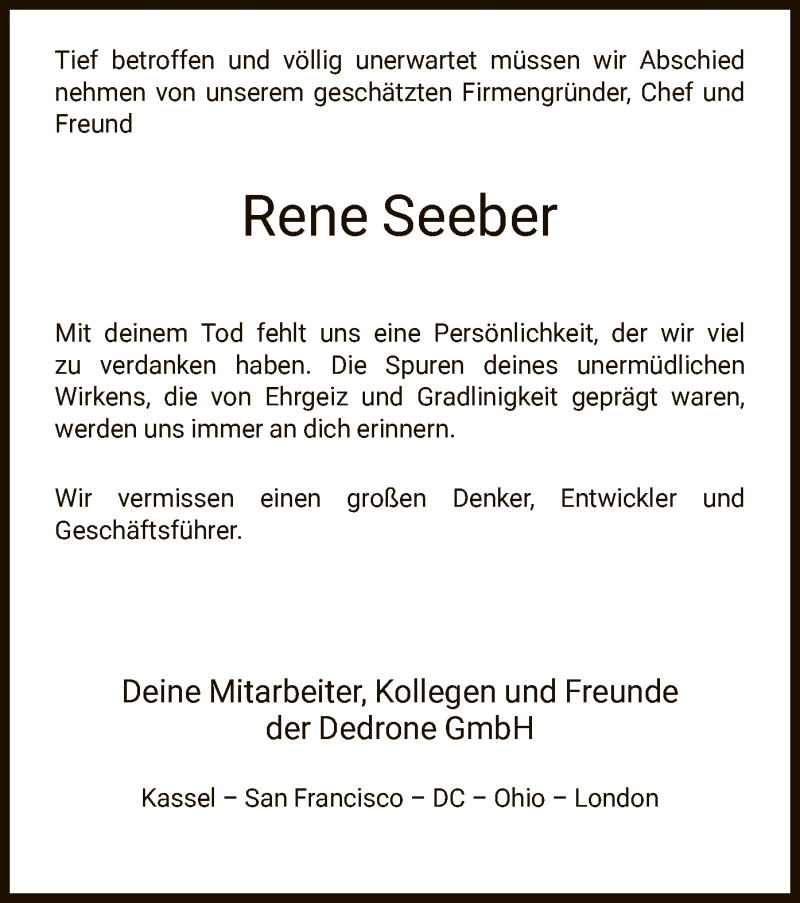  Traueranzeige für Rene Seeber vom 13.11.2021 aus HNA