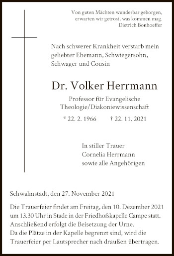 Traueranzeige von Volker Herrmann von HNA