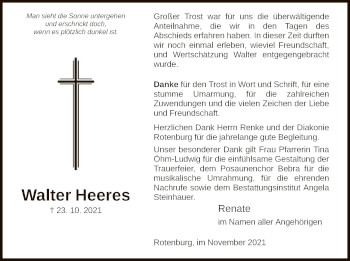 Traueranzeige von Walter Heeres von HNA