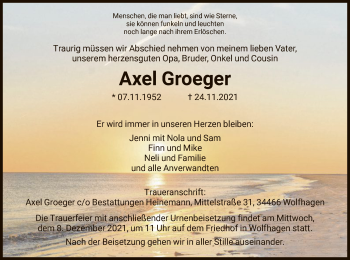 Traueranzeige von Axel Groeger von HNA