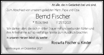 Traueranzeige von Bernd Fischer von HNA