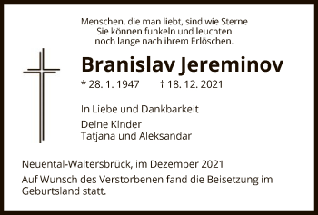 Traueranzeige von Branislav Jereminov von HNA