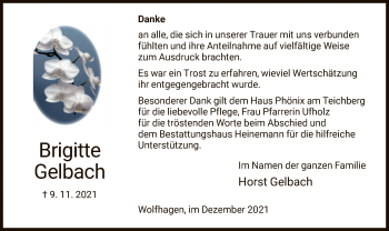 Traueranzeige von Brigitte Gelbach von HNA