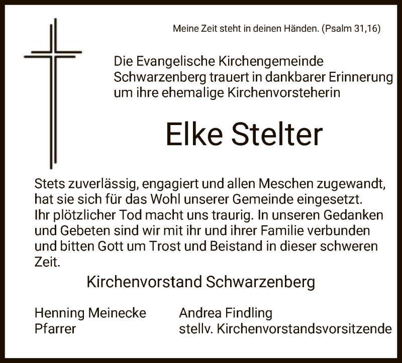  Traueranzeige für Elke Stelter vom 11.12.2021 aus HNA