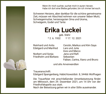 Traueranzeige von Erika Luckei von HNA