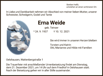 Traueranzeige von Erna Weide von HNA