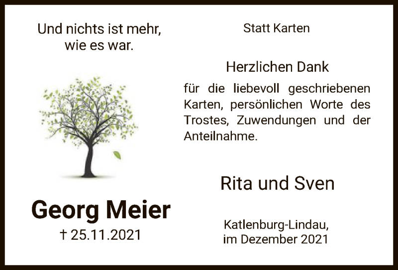  Traueranzeige für Georg Meier vom 23.12.2021 aus HNA