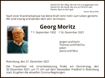 Traueranzeige von Georg Moritz von HNA