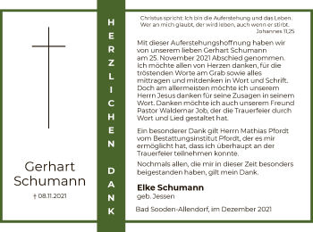 Traueranzeige von Gerhart Schumann von HNA