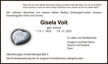 Traueranzeige von Gisela Voit von HNA