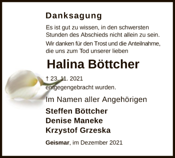 Traueranzeige von Halina Böttcher von HNA