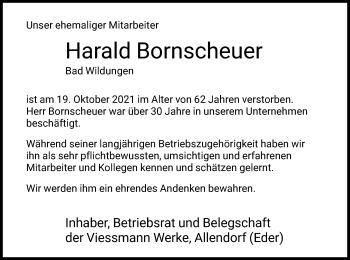 Traueranzeige von Harald Bornscheuer von HNA