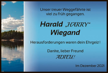 Traueranzeige von Harald Wiegand von HNA