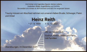Traueranzeige von Heinz Reith von HNA