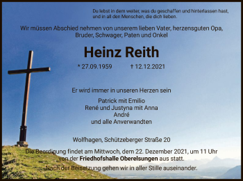 Traueranzeige von Heinz Reith von HNA