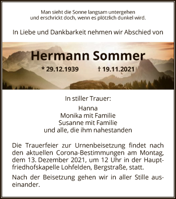 Traueranzeige von Hermann Sommer von HNA